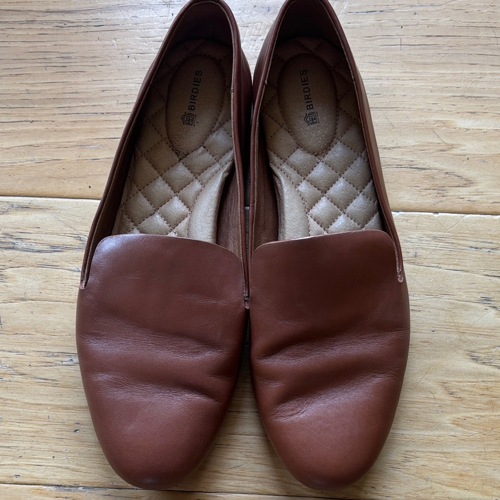 Birdies Chestnut Brown Leather Slip-On Flats